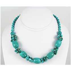 Natural 328.96ctw Turquoise Sterling Silver Necklace