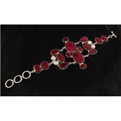 RUBY CORRUNDUM 65.15GRAMS FASHION SILVER BRACELET