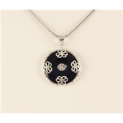 Genuine 22.00ctw Black Jade Silver Round Pendant