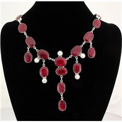 RUBY CORRUNDUM 84.93GRAMS SILVER STATEMENT NECKLACE