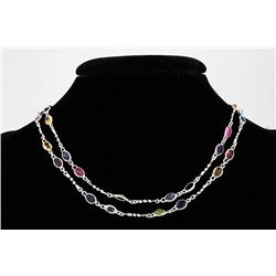 35.10CT Multi Precious Gemstone Silver Bezel Necklace 1