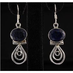 SAPPHIRE CORRUNDUM 32.25CTW SILVER HOOK EARRING