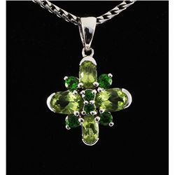 2.10CTW Chorme Diopside&Peridot Silver Pendant 1.35g
