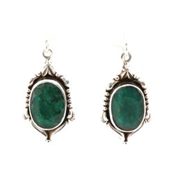 44ctw Natural Emerald Silver Hook Earring