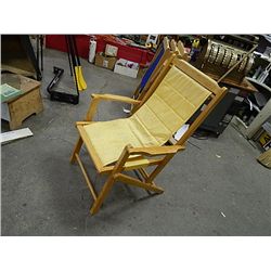 MAPLE & CLOTH SLING CHAIRS - 2 BLUE & 2 YELLOW - RECLINING - BID X 4