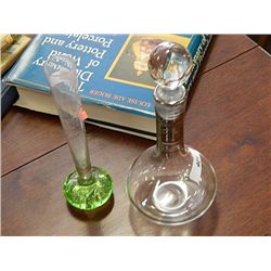 STEM VASE (GREEM BASE)  & VINTGE GLASS DECANTER