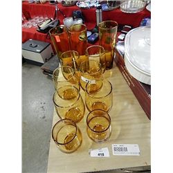 LOT OF AMBER GLASS GLASSES