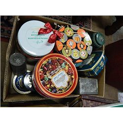 BOX OF ASSORTED TINS