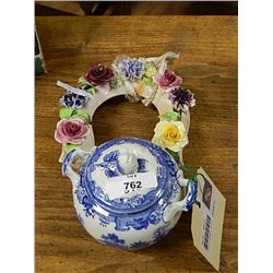 CHINA HORSE SHOE - ADDERLEY (AS-IS), CREAMER - WHITE STONE-ITALY & MASON'S IRONSTONE CHINA LIDDED JA