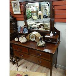 MID 1940'S  INLAID 3 DRAWER VANITY & MIRROR