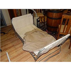 PADDED ARMY COT WITH CANVASS BAG - ADJUST TO LOUNGE TOO