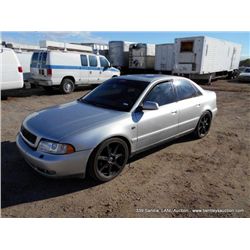 2001 Audi A4 4 Doors, 134,008 Miles VIN: WAUDC68D81A140373 Sedan, AWD, I4, 1.8L T, Missing 1 Tire Ti