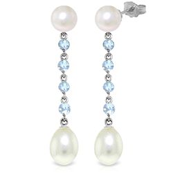 14k White Gold Aquamarine & Pearl Drop Earrings