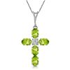 Image 1 : 14k WG 1.73ct Peridot & .15ct Diamond Cross Necklace