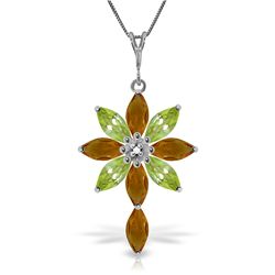 14k Solid Gold Citrine, Peridot & Diamond Necklace