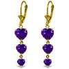 14k Solid Gold Amethyst Heart Dangle Earrings