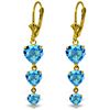14k Solid Gold Blue Topaz Heart Dangle Earrings