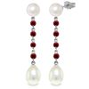 Image 1 : 14k White Gold Ruby & Pearl Drop Earrings