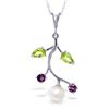 Image 1 : 14k Solid Gold Peridot, Amethyst & Pearl Necklace