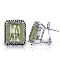 14k WG Green Amethyst & Black Diamond French Clip Earrings