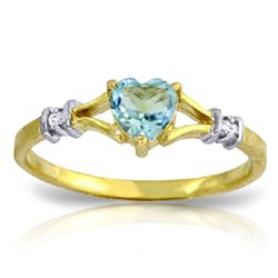 14k Solid Gold 0.45ct Blue Topaz & Diamond Ring
