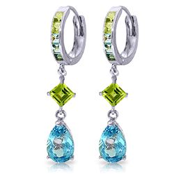 14K White Gold 3.0ct Blue Topaz & 1.3ct Peridot Earring