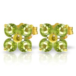 14k YG 1.15ct ROUND Peridot Flower Stud Earrings