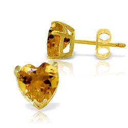 14k YELLOW GOLD 3.25ct Citrine Heart Stud Earrings