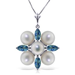14k WG 5.00ct Pearl and 1.30ct Blue Topaz Necklace