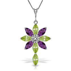 14K White Gold 1.08ct Peridot,Amethyst&Diamond Necklace