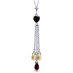 14K White Gold 2.3ct Citrine & 1.3ct Heart Garnet Necklace