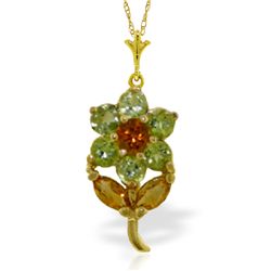 14k Solid Gold Citrine & Peridot Flower Necklace