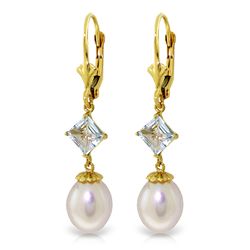 14k Solid Gold 1.50ct Aquamarine & Pearl Earrings