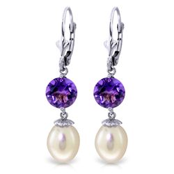 14k WG 3.10ct Amethyst & Pearl Dangle Earrings
