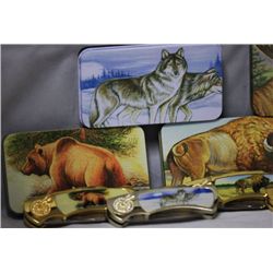 COLLECTORS EDITION 5 ANIMAL POCKET KNIVES SET WITH PICT