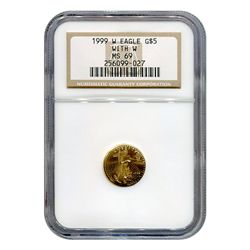 Certified Burnished American $5 Gold Eagle With W MS69