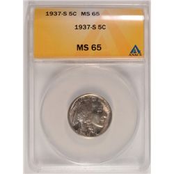 1937-S BUFFALO NICKEL, ANACS MS-65