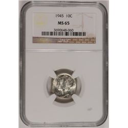 1945 MERCURY DIME, NGC MS-65