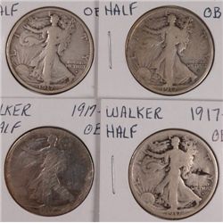 3-1917-D, 1-17S  OBV WALKING LIBERTY HALF DOLLARS "GRADING SET (AG,GOOD,VG,FINE)