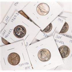 12 JEFFERSON NICKELS (57-D,58,64,65,66,67,69-S,69-S PF, 70-D,70-S,70-S PF, 94-D)