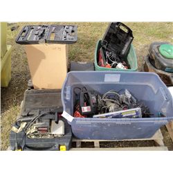 Pallet of tools,bit kit,bins,electric handtools, cordless drills, etc.