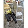 Image 1 : Garden cloth, tar paper, chrome & vinyl bar stool, rope, folding chair, step ladder, plastic table