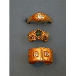 A heavy Victorian rose gold buckle ring, chased decoration set with two diamonds, hallmarked 18ct...