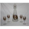 Image 1 : Hand Made Frosted glass with molten bronze decanter with 4 cordials glasses. Made in Romania.