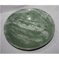 "Hand Carved Hennan Jade Bowl with goldfish etching. 14""