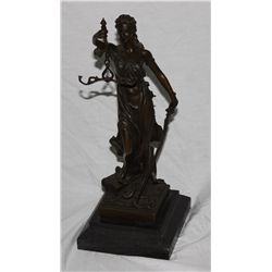 "Bronze ""Blind Justice"" on marble base. Foundry stamped. 13""x5""