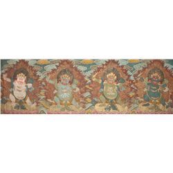 "Tibetan Thangkha. Organic and gold paint on silk, signed by artist on verso. Circa late 1800's
