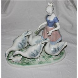 "Gerold Porzellan Bavaria ""Girl with geese"" porcelain figurine. 13""x8""
