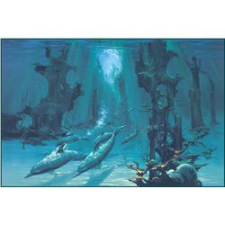 "John Pitre hand embellsihed serigraph. ""Atlantis Dolphins"", 5/50. 33""x24"" Hand signed. & BOOK