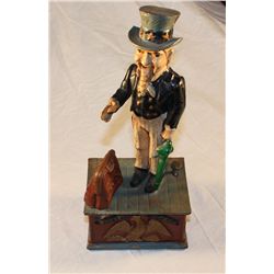 "Vintage 1970's reproduction ""Uncle Sam Mechanical Bank"" License from original. Made in Japan. Wor